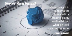 What's Your Vision? Vision is a gift to look into the future with a creative clarity and beliefe that what isn't will one day become. Lump of clay resting on drawing of a light bulb.